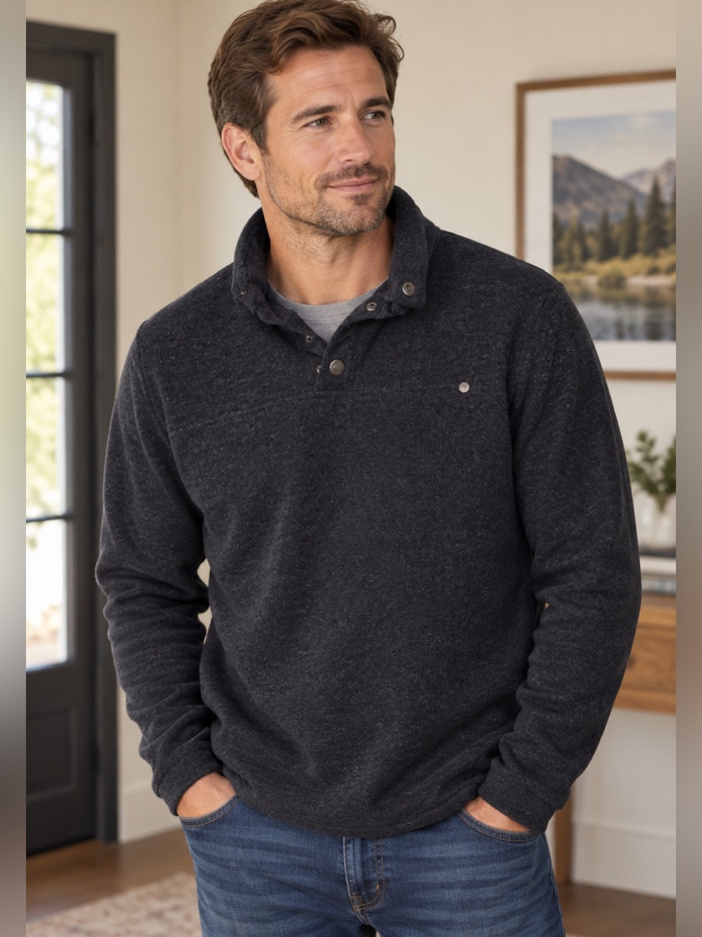 Vuori Men's Venice Wool Pullover Ink Heather Gray Large Gorpcore Athleisure